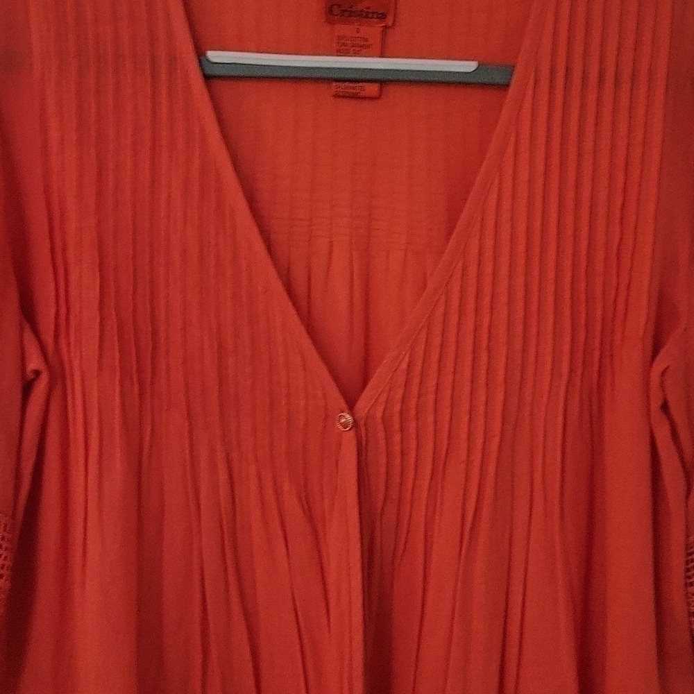 V CRISTINA Coral Crochet Lace Pintucked Kimono Festival Blouse - Picture 5 of 10